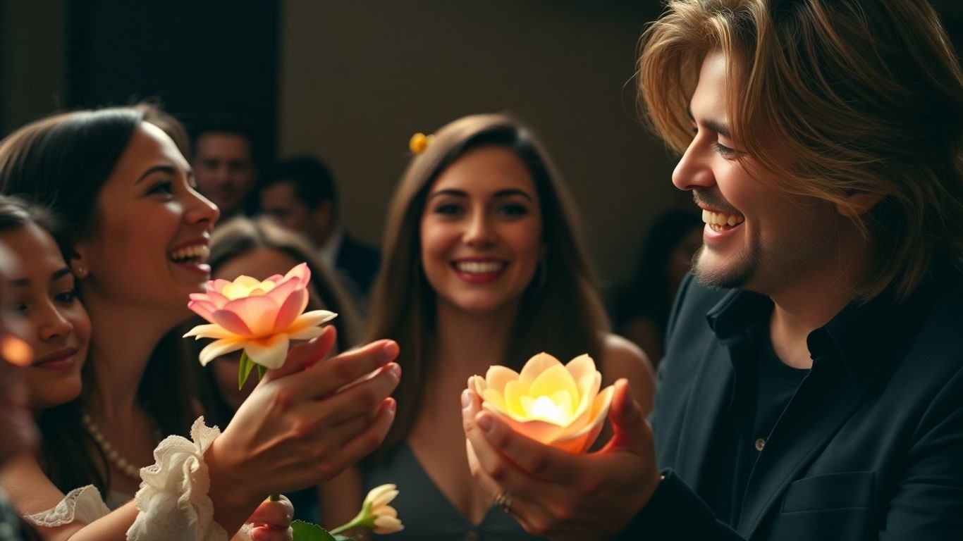 Vedetă și fan interacționând emoționant.